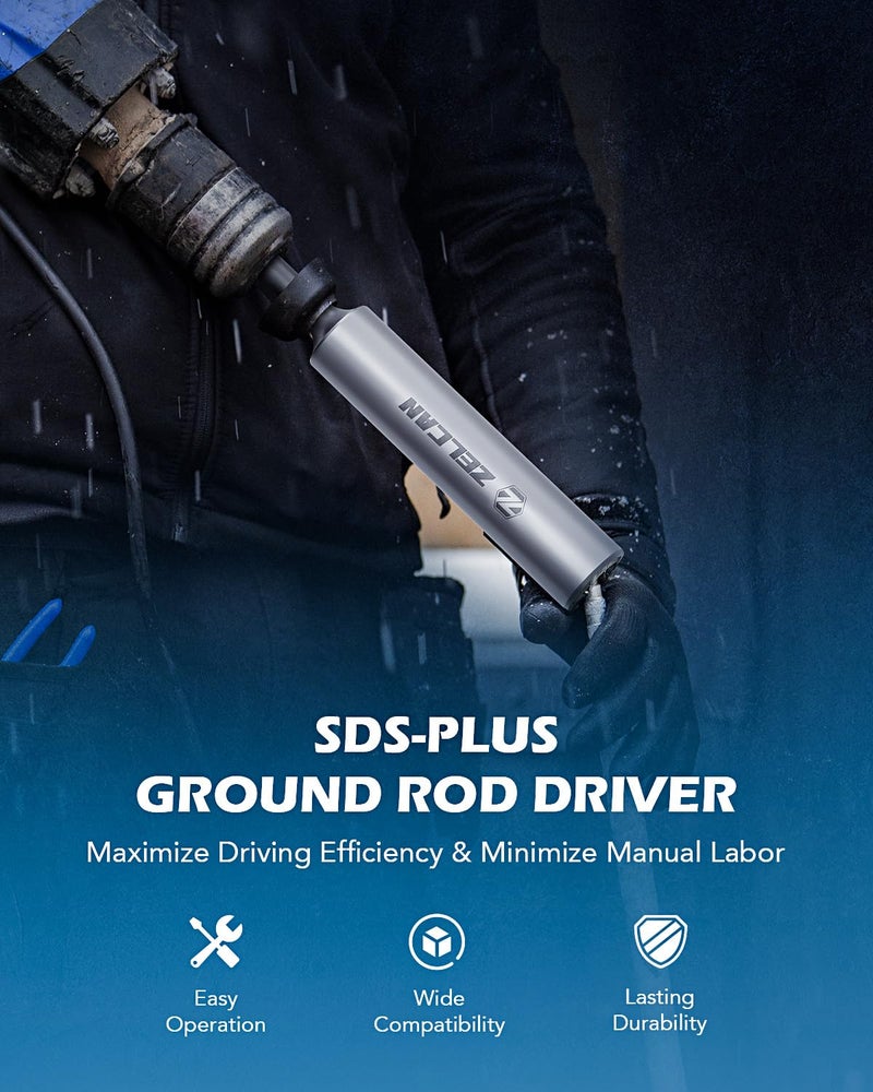ZELCAN SDS Plus Ground Rod Driver, Heavy Duty Ground Rod Bit Driver for 5/8 Inch & 3/4 Inch Grounding Rods, Compatible with Bosch Dewalt Milwaukee Hilti and All SDS-Plus Rotary Hammer Drills - Image 2